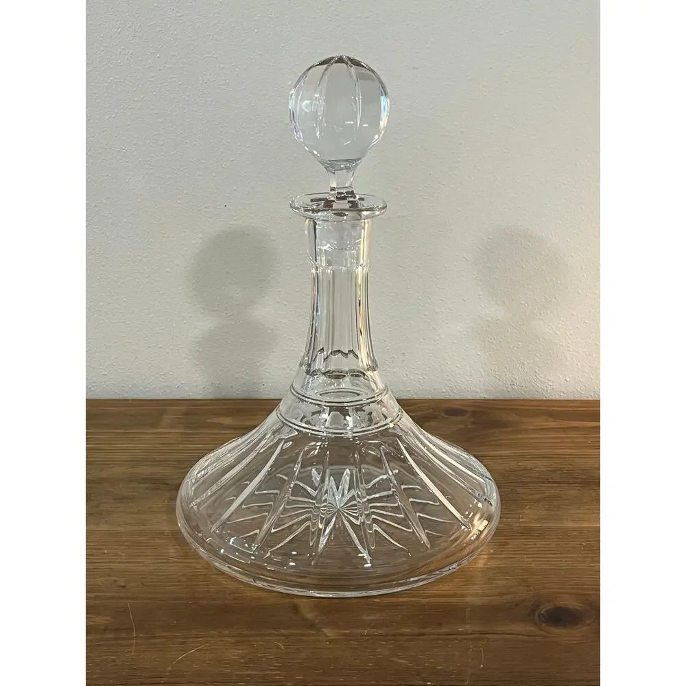 Vtg European Cut‎ Crystal Decanter w/ Globe Stopper Mid-Century Barware Elegant